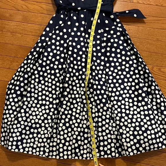 Anne Klein Navy Blue & White Polka Dot Midi Dress - Picture 11 of 17